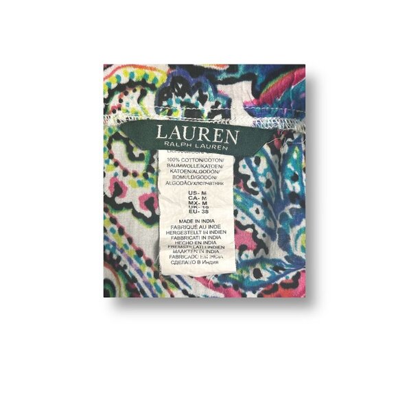 Lauren Ralph Lauren M White Blue Paisley Mini Coverup Dress Pockets Resort Beach - Picture 5 of 7